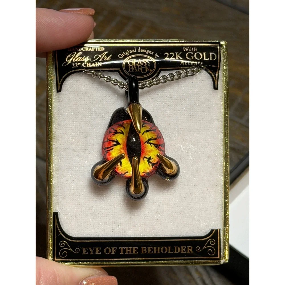 Glass Baron Eye of the Beholder Necklace Unisex 22in Orange New 22K Gold Claw